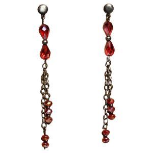 Vintage Red Glass Bead Dangle Earrings